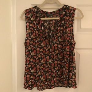 Express Black Floral V-Neck Sleeveless Top